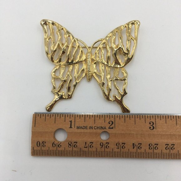 FILIGREE Gold Tone BUTTERFLY BROOCH, EUC, 2.5” - Picture 4 of 5